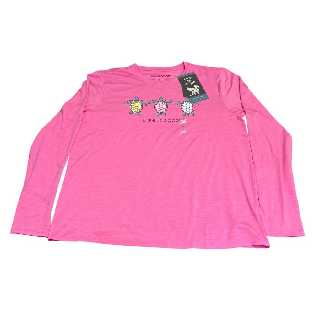 Life Is Good Sun Crusher Long Sleeve Tee Women Large Pink Turtle UPF 50+ Active